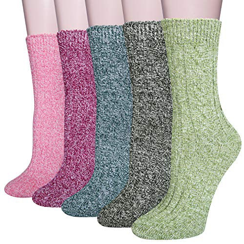 Justay 5 Pairs Winter Womens Wool Socks Vintage Warm Socks Thick Cozy Socks Knit Casual Crew Socks Gifts for Women 